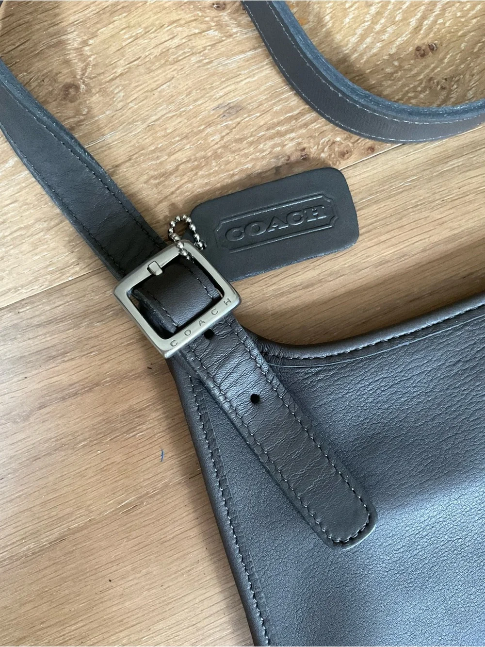 VTG Coach 90s Hippie Flap Bag Leather Small Slim Crossbody Slate/Brown 9135 EUC